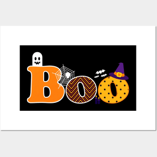 Ghost, Spider, Bat and Witch Hat Boo Halloween Posters and Art